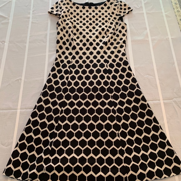 Navy Blue/Cream Tahari Geometric Dress - Picture 1 of 3